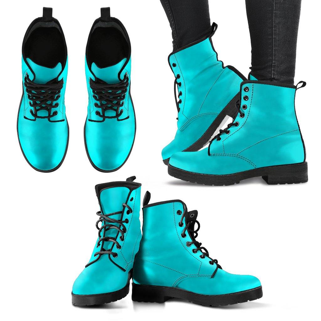 Robins Egg Blue Memory Foam Boots | All Season Lace Up Boots | Vegan Leather Combat Boot