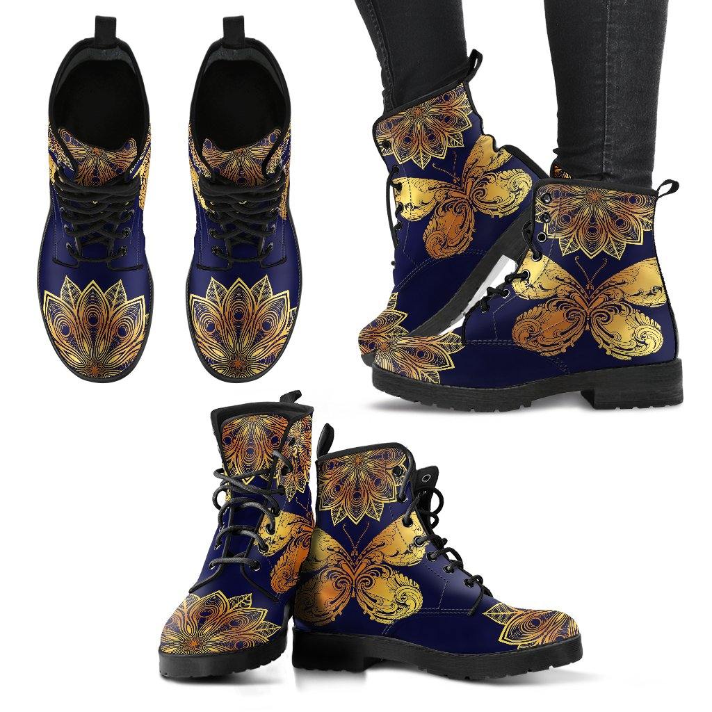 Glowing Butterfly  Memory Foam Boots | All Season Lace Up Boots | Vegan Leather Combat Boot