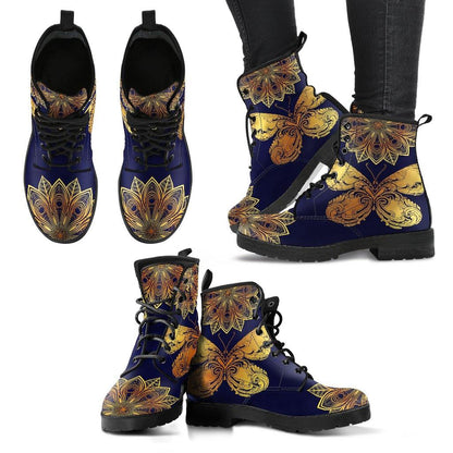 Glowing Butterfly  Memory Foam Boots | All Season Lace Up Boots | Vegan Leather Combat Boot
