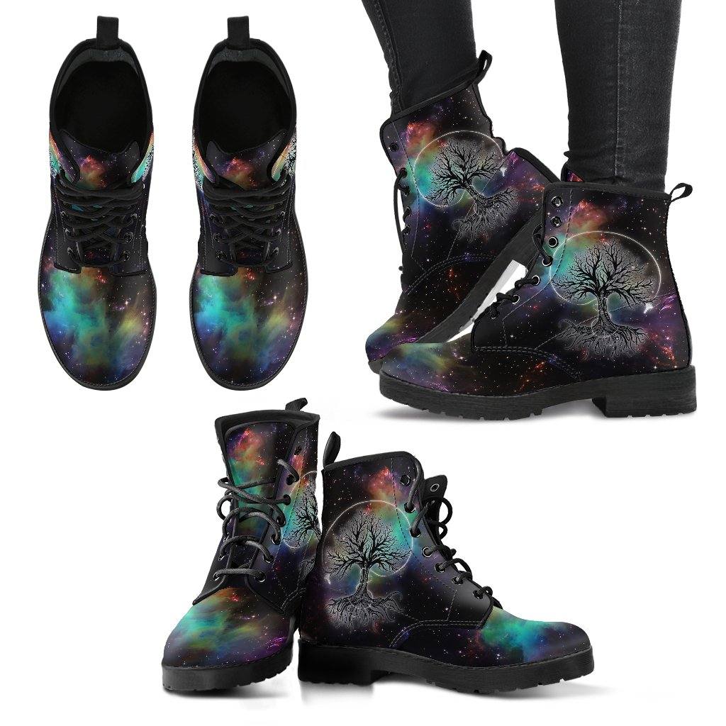 Galactic Tree of Life  Memory Foam Boots | All Season Lace Up Boots | Vegan Leather Combat Boot