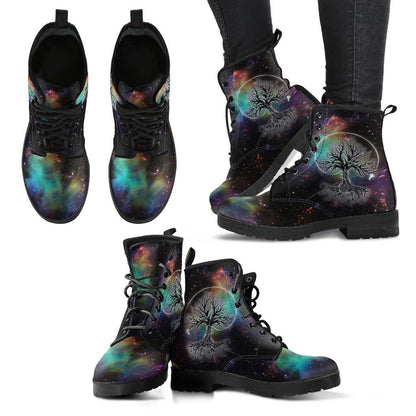Galactic Tree of Life  Memory Foam Boots | All Season Lace Up Boots | Vegan Leather Combat Boot