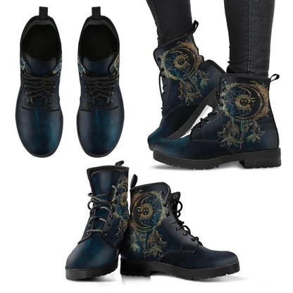 Deep Blue Moon Dreamcatcher  Memory Foam Boots | All Season Lace Up Boots | Vegan Leather Combat Boot