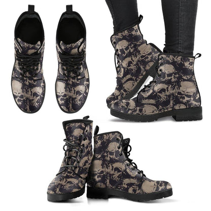 Dark Skulls  Memory Foam Boots | All Season Lace Up Boots | Vegan Leather Combat Boot
