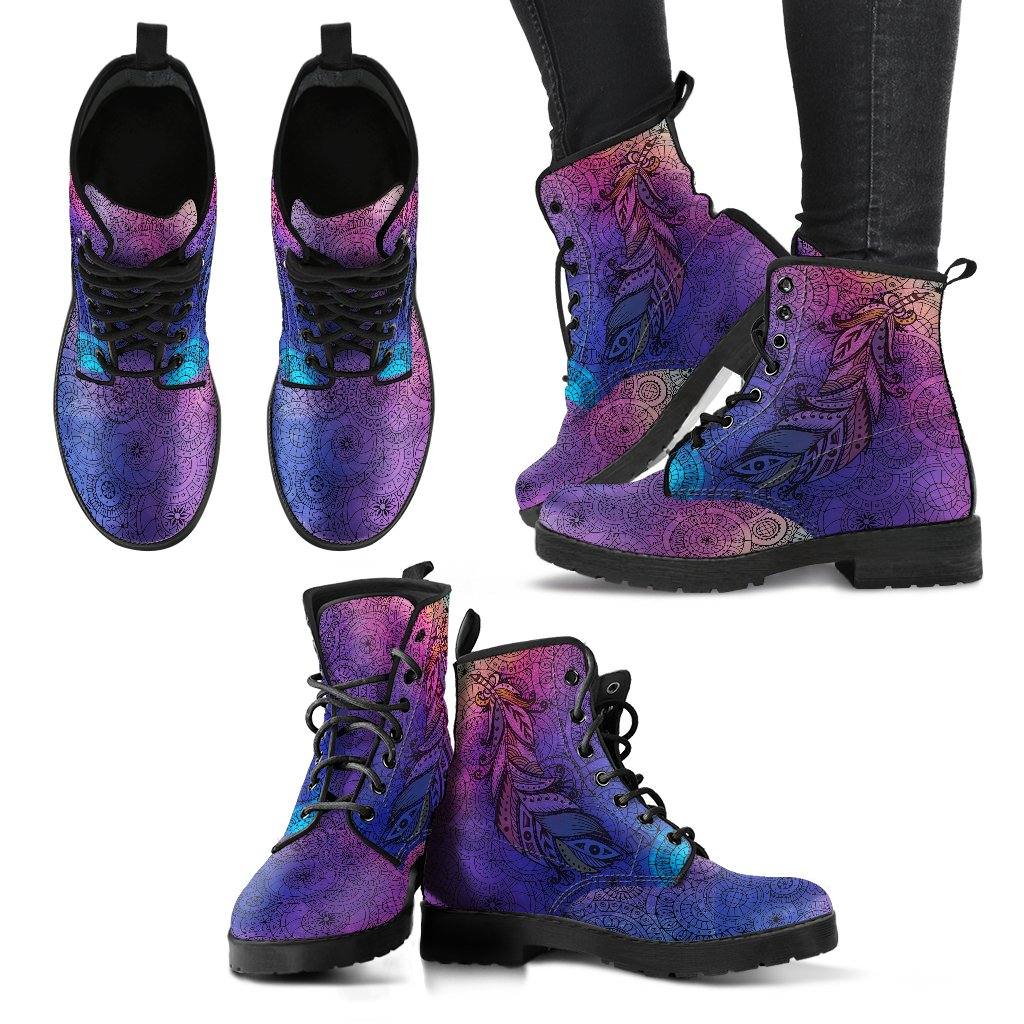 Purple Feather  Memory Foam Boots | All Season Lace Up Boots | Vegan Leather Combat Boot