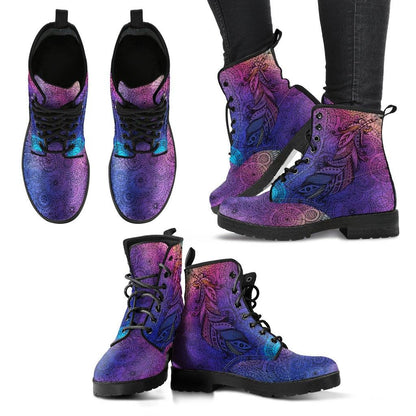 Purple Feather  Memory Foam Boots | All Season Lace Up Boots | Vegan Leather Combat Boot