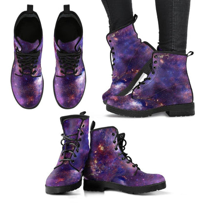 Purple Galaxy  Memory Foam Boots | All Season Lace Up Boots | Vegan Leather Combat Boot