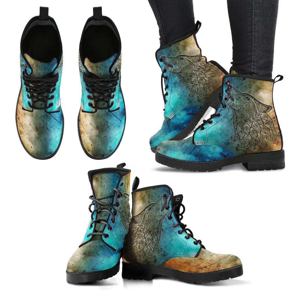 Tribal Wolf  Memory Foam Boots | All Season Lace Up Boots | Vegan Leather Combat Boot