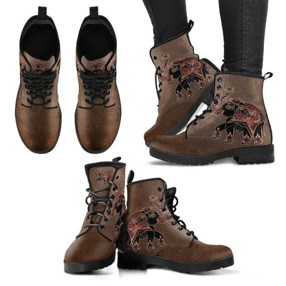 Brown Bollywood Elephant  Memory Foam Boots | All Season Lace Up Boots | Vegan Leather Combat Boot