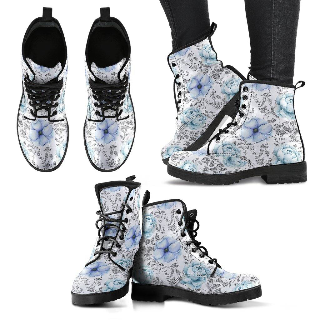 Winter Flowers  Memory Foam Boots | All Season Lace Up Boots | Vegan Leather Combat Boot