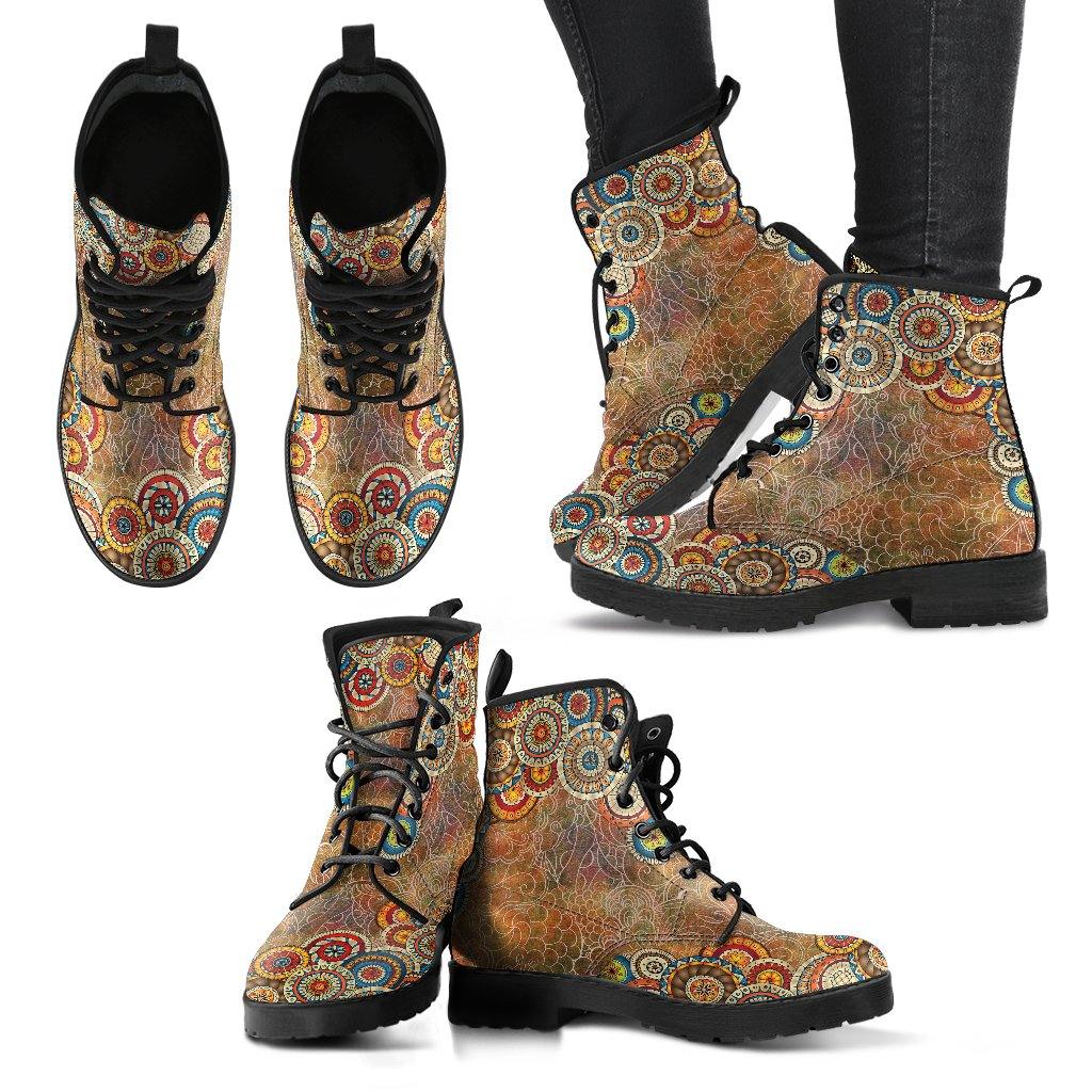 Mandala Oxford  Memory Foam Boots | All Season Lace Up Boots | Vegan Leather Combat Boot