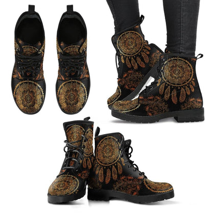 Gold Dreamcatcher  Memory Foam Boots | All Season Lace Up Boots | Vegan Leather Combat Boot