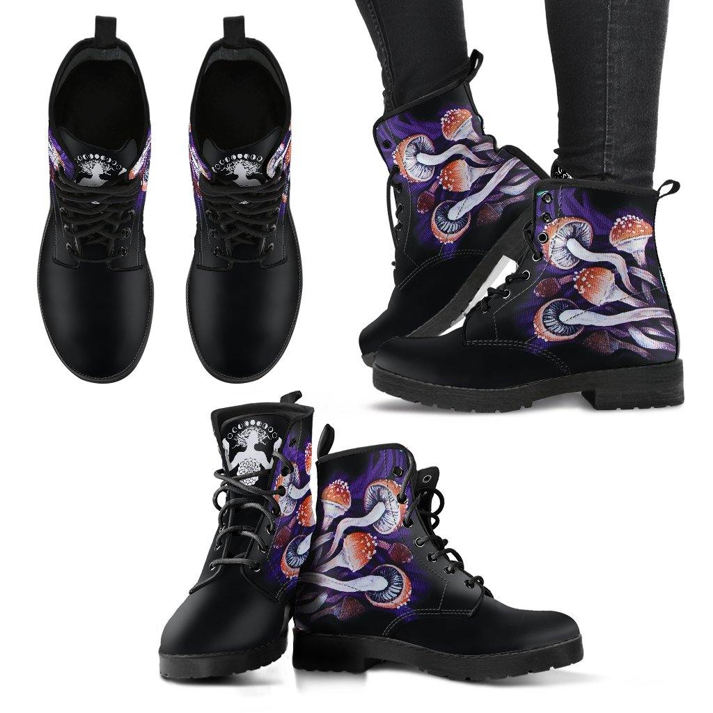 Psychedelic Mushrooms  Memory Foam Boots | All Season Lace Up Boots | Vegan Leather Combat Boot