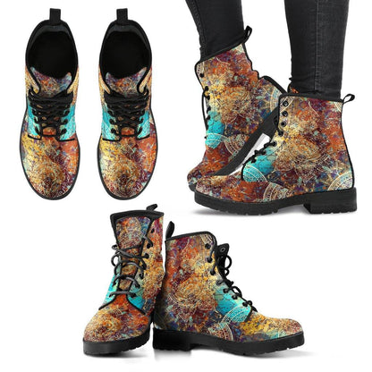 Vintage Mandala  Memory Foam Boots | All Season Lace Up Boots | Vegan Leather Combat Boot