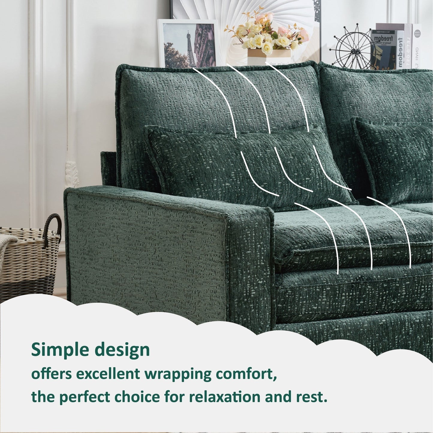 Modern Comfy Chenille L Shaped Sectional Sofa with Movable Ottoman