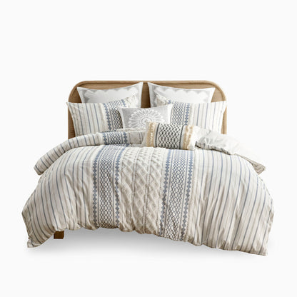 King/Cal King Cotton Printed Duvet Cover Set with Chenille