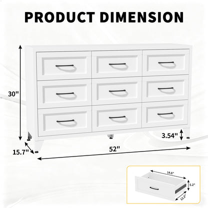 9 Drawer White Metal Dresser with Quiet-Glide Rails