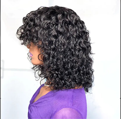 10A Water Wave Bob Wig with Bangs | Peruvian Human Hair | Breathable & Natural | Easy Wear