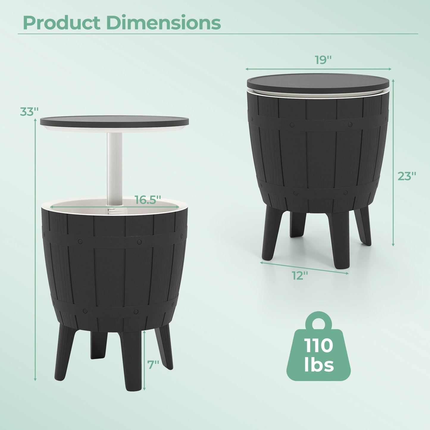 10 Gallon Cooler Bar Table Outdoor Coffee Table Ice Bucket with Telescopic Tabletop for Beer and Wine