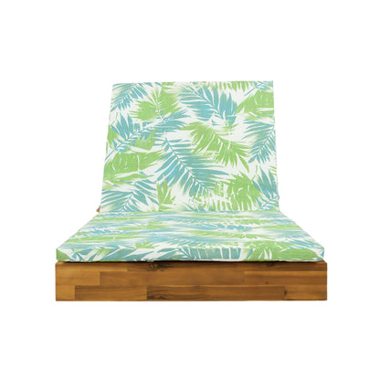Acacia Wood Chaise Lounge with Teak Finish and Water-Repellent Cushion