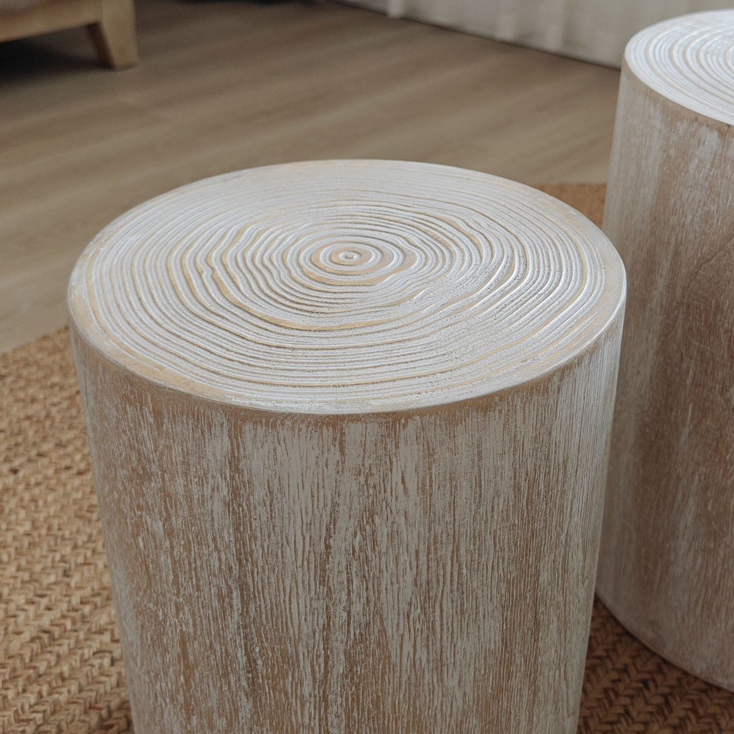 Set of 3 Rounded Wood Coffee Tables with Whitewashed Wood Finish