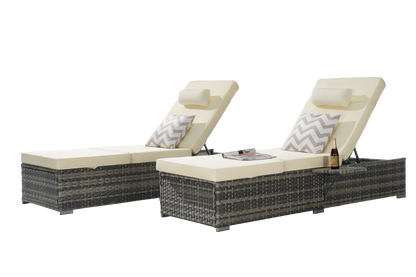Outdoor Chaise Lounge Chair Set of 2 with Storage and Cushions