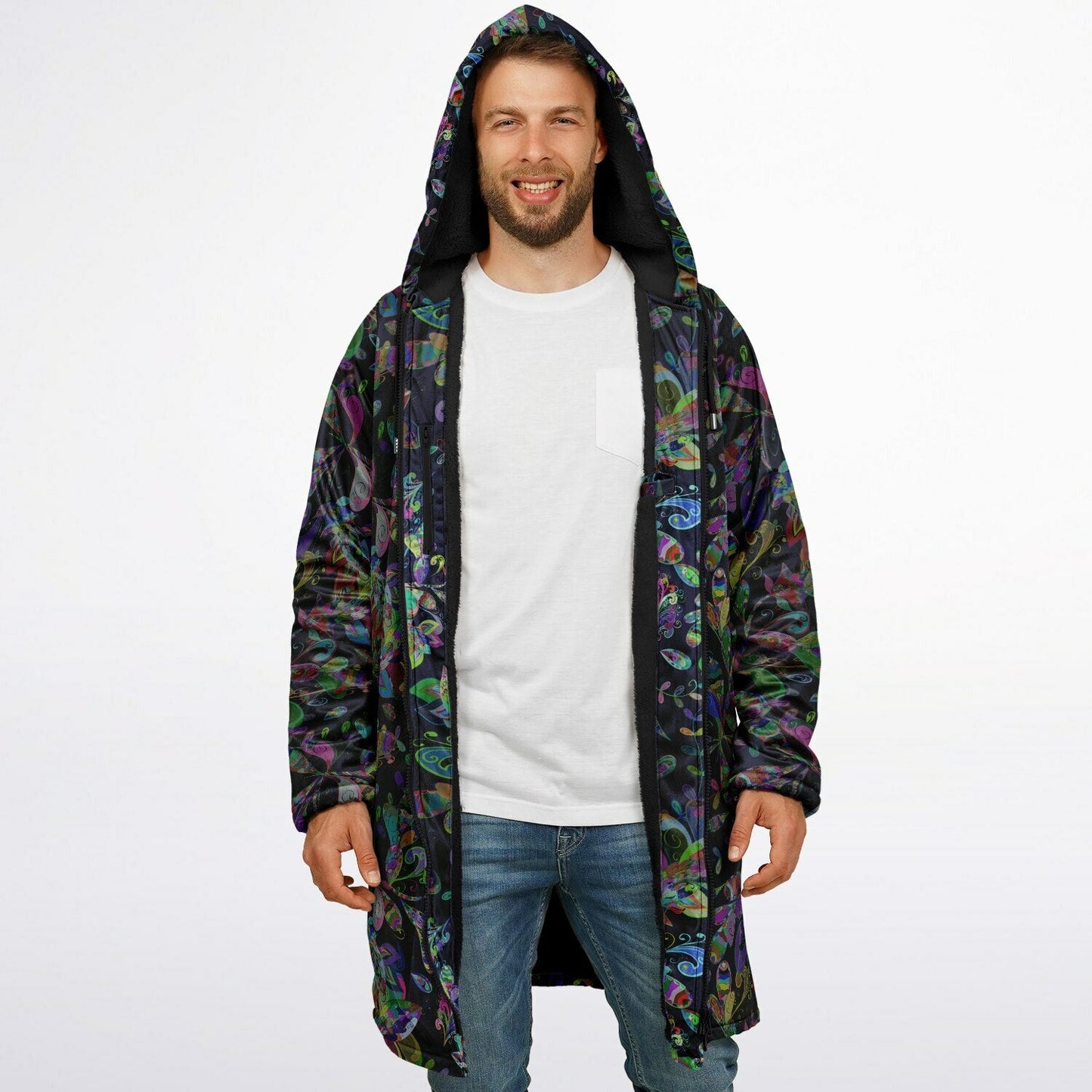 Petal Pop Cuddle Coat | Unisex Minky Sherpa Lined Coat with Hood, Zipper and Pockets | Women and Mens Festival Coat | Mountain Fashion