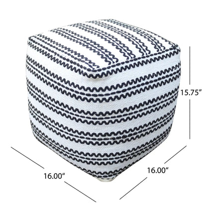 Lani Handcrafted Fabric Pouf - Durable Cotton Square in Natural / Black