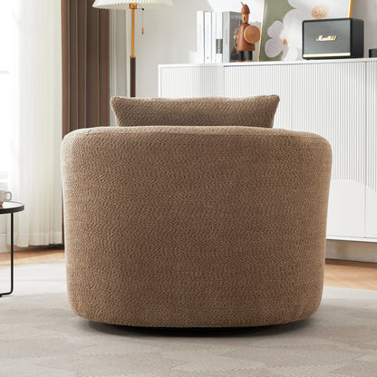 Chenille Upholstered 360° Swivel Chair with Throw Pillow, Dark Brown