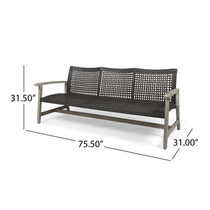Outdoor Acacia Wood Wicker 3 Seater Sofa