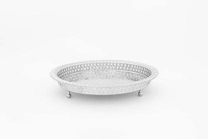 12.2 Inch Moroccan Handmade Serving Tea Tray Silver Plated Brass Handcrafted Plate in Fez Morocco