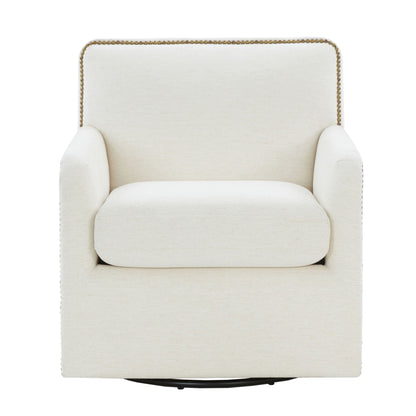 Tolland Swivel Accent Chair With Antique Brass Nailhead Trim - Cream