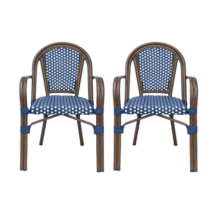 Bistro Chair With 2 Toned Checkered Pattern (Set of 2) - White / Navy