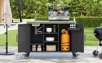 K&K 55.5" Outdoor Kitchen Island with Sink