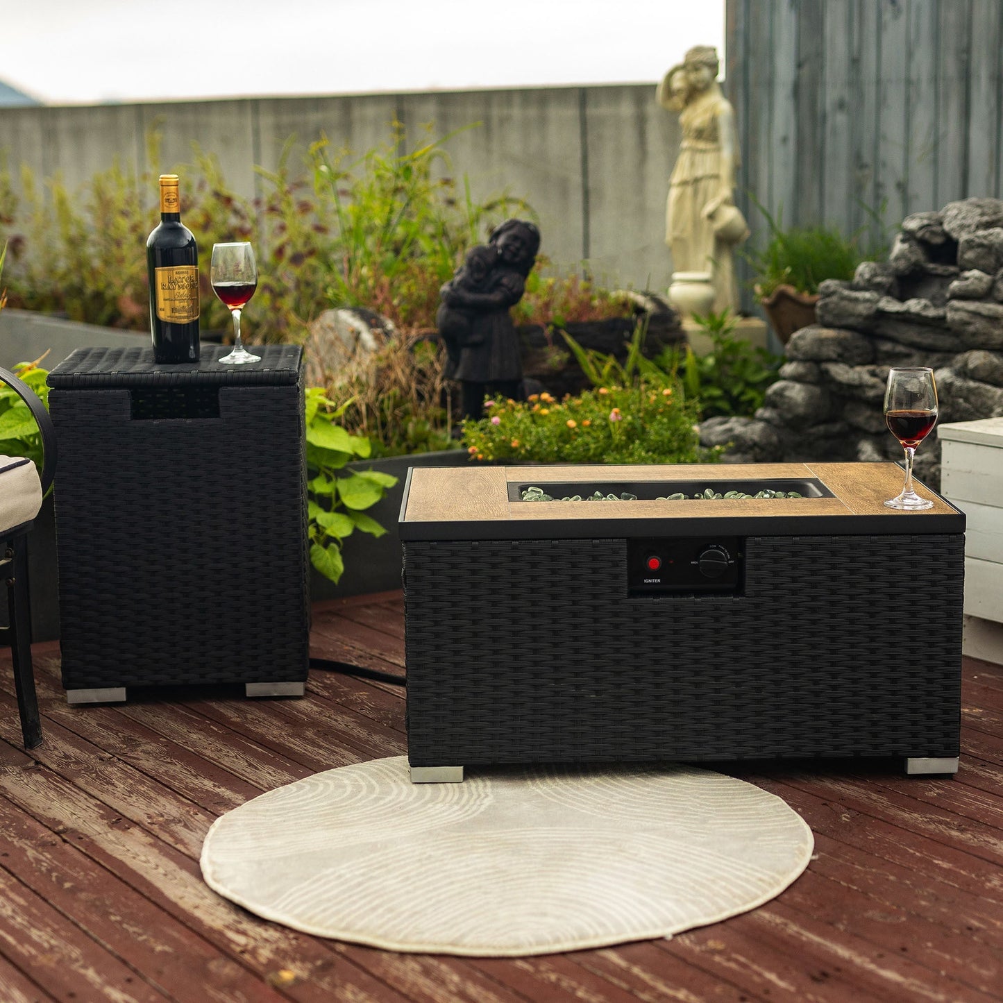 32" Propane Gas Fire Pit Table with Propane Tank Cover - Dark Gray