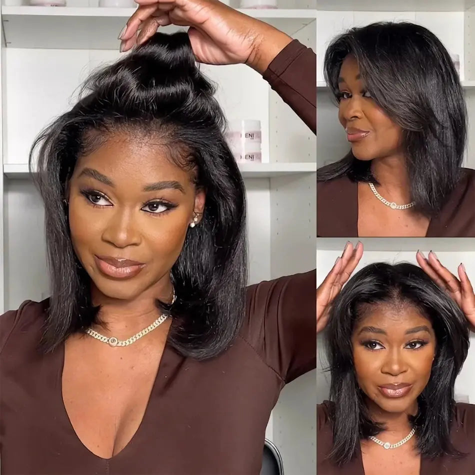 13x4 Glueless Kinky Straight Bob Wig | Ready-to-Wear | Brazilian Remy Human Hair