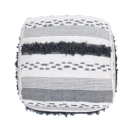 Karim Faux Yarn Large Accent Pouf in Ivory and Gray