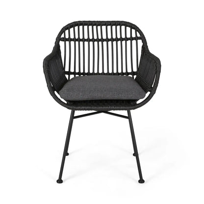 Outdoor Rattan Accent Chair With Metal Legs