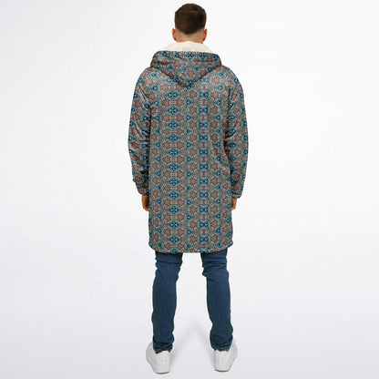 Mystic Mirror Cuddle Coat | Orang, Blue Face | Unisex Minky Sherpa Lined Coat with Hood, Zipper and Pockets | Women and Mens Festival Coat | Mountain Fashion