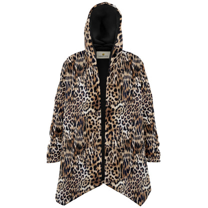 Leopard Print Cuddle Cloak | Unisex Minky Sherpa Hooded Coat | Women and Mens Festival Coat | Mountain Fashion