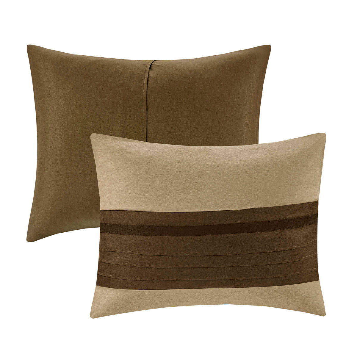 7 PC Pieced Faux Suede Comforter Set Natural Queen