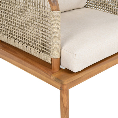 Outdoor 4-piece Acacia Wood and Rope Patio Sofa Set