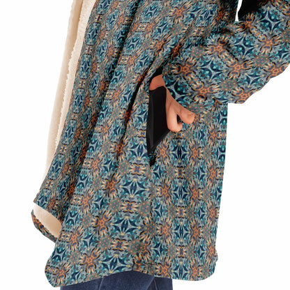 Mystic Mirror Cuddle Cloak |  Orange, Blue Face | Unisex Minky Sherpa Lined Hooded Coat | Women and Mens Festival Coat | Mountain Fashion