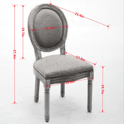 French Style Solid Wood Frame Antique Linen Dining Chair, Set of 2