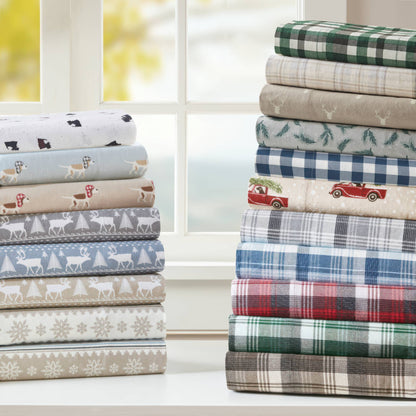 4 Pieces Queen 100% Cotton Flannel Printed Sheet Set Finton