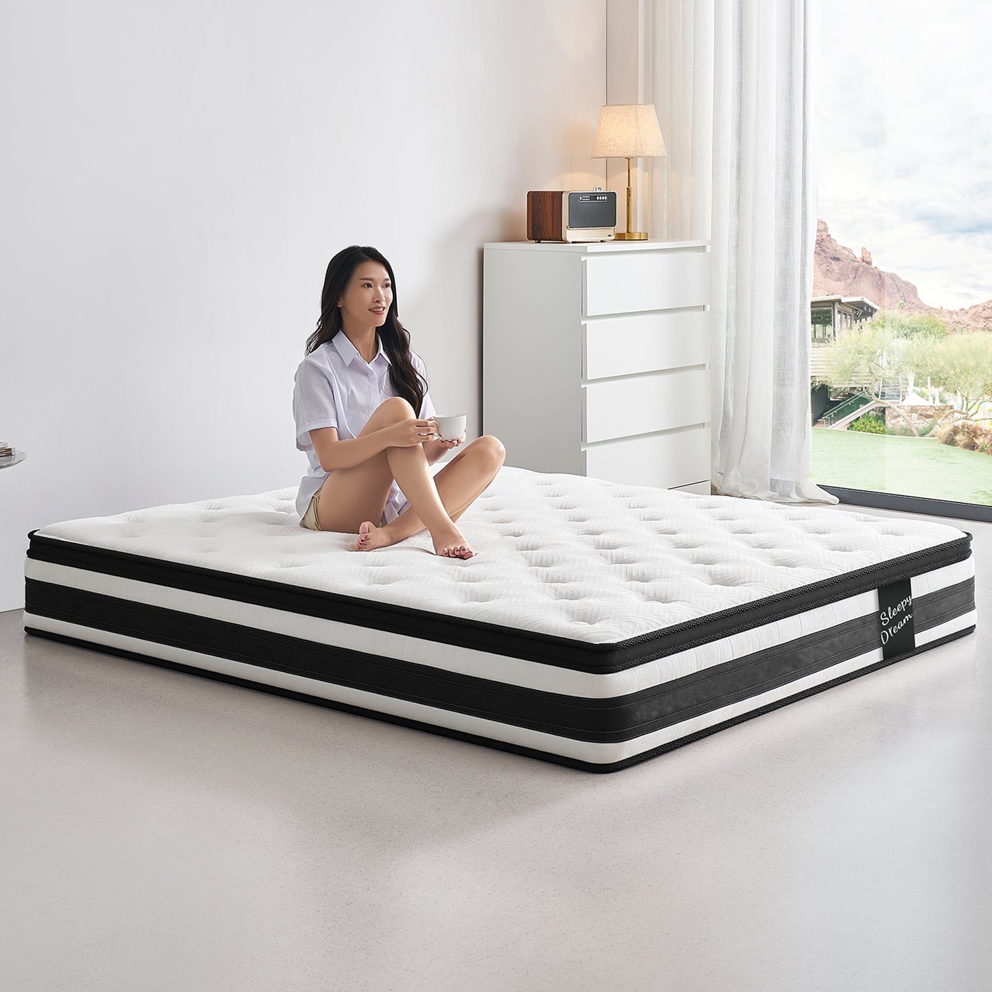 Full Size Hybrid Mattress Breathable Cool Knitted Fabric Cover Soft Memory Foam Individual Pocket Spring CetriPUR-US