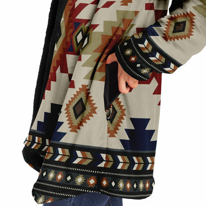 Izel Aztec Tribal Cloak | Unisex Minky Sherpa Lined Hooded Coat | Women and Mens Festival Coat | Mountain Fashion