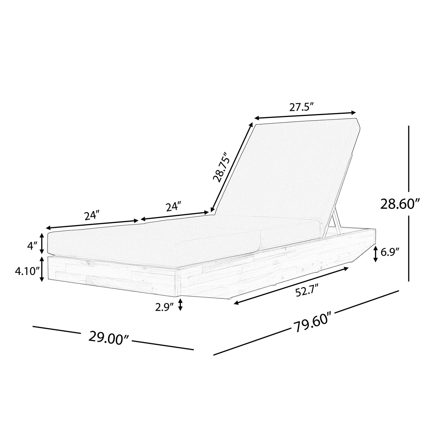 Acacia Wood Chaise Lounge with Cushion
