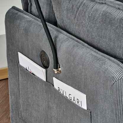 Comfy Corduroy Oversized Chaise Lounge Chair with Ottoman and Storage