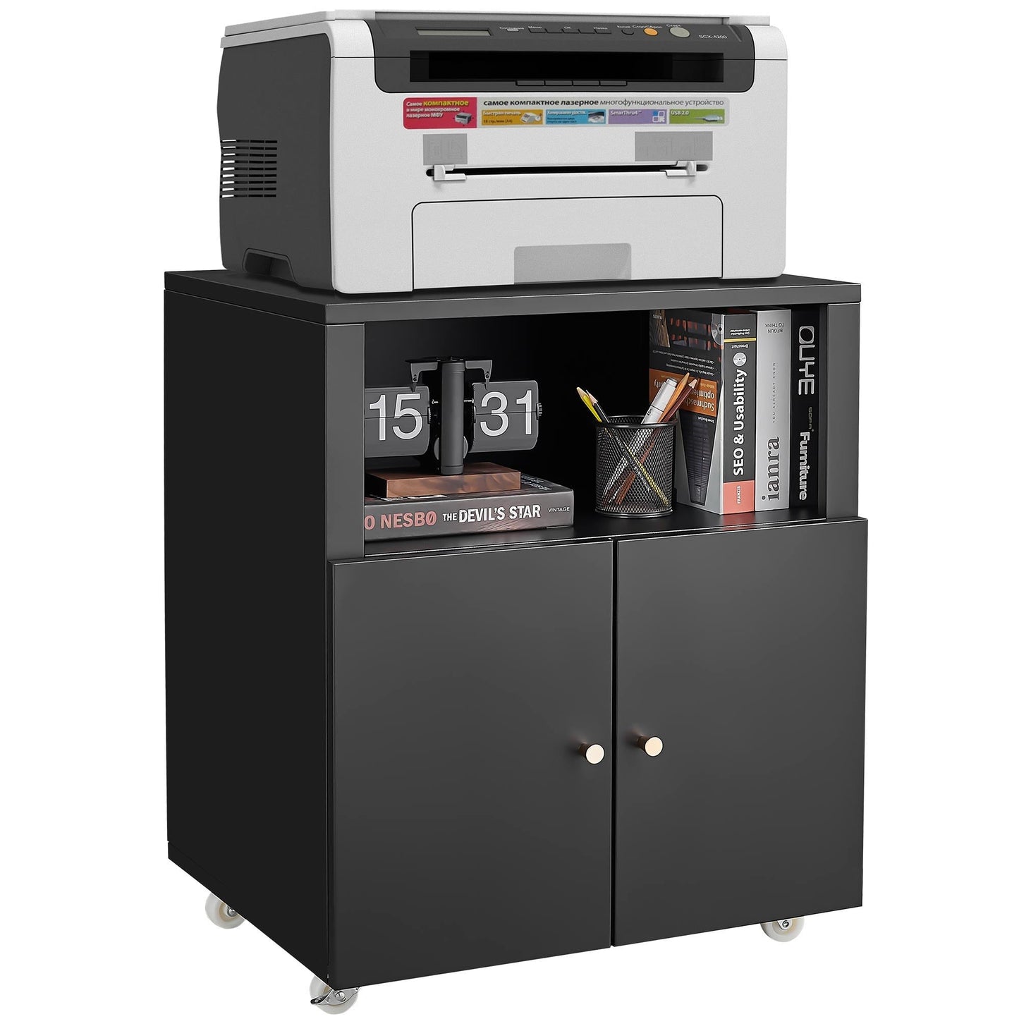 Home Office Printer Stand With Wheels And File Cabinet