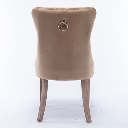 Nikki Collection Modern Tufted Velvet Upholstered Dining Chair - 2 Pieces, Khaki